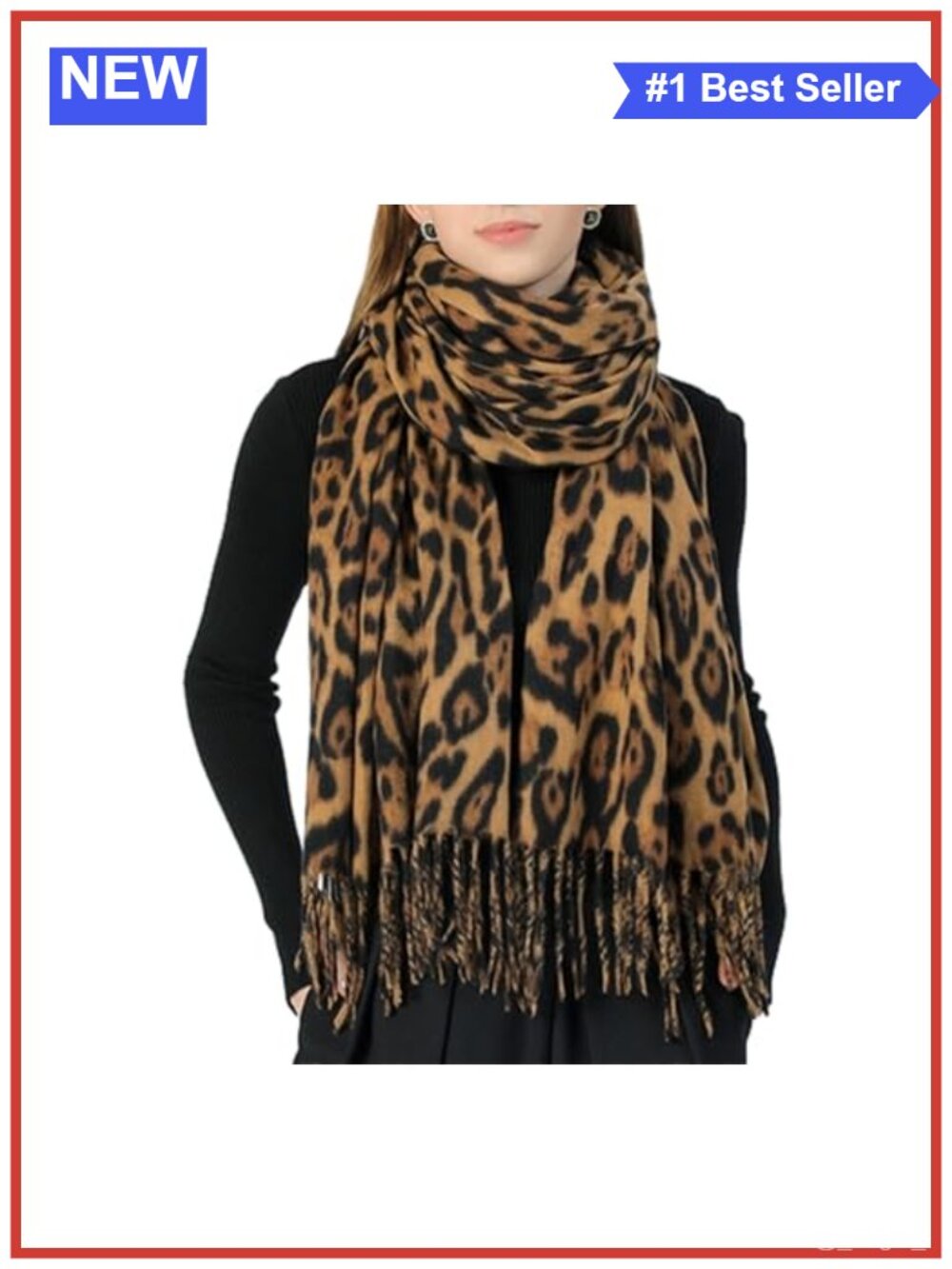 Leopard Print Winter Scarf Soft Warm Oversized Blanket Wrap Shawl